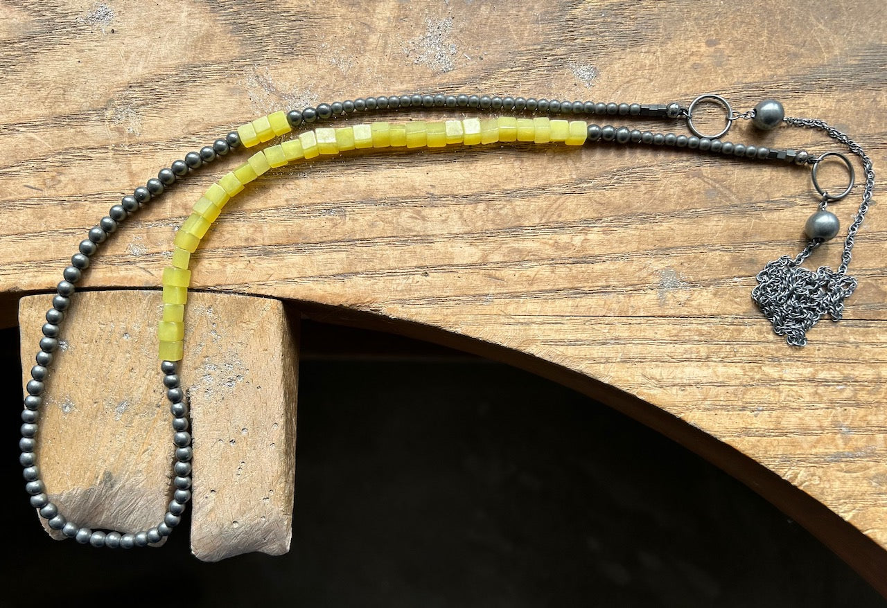 Long Beaded Necklace, Lemon Quartz