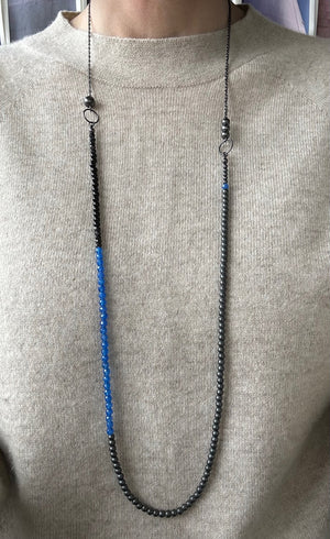 Long Beaded Necklace, Blue Agate