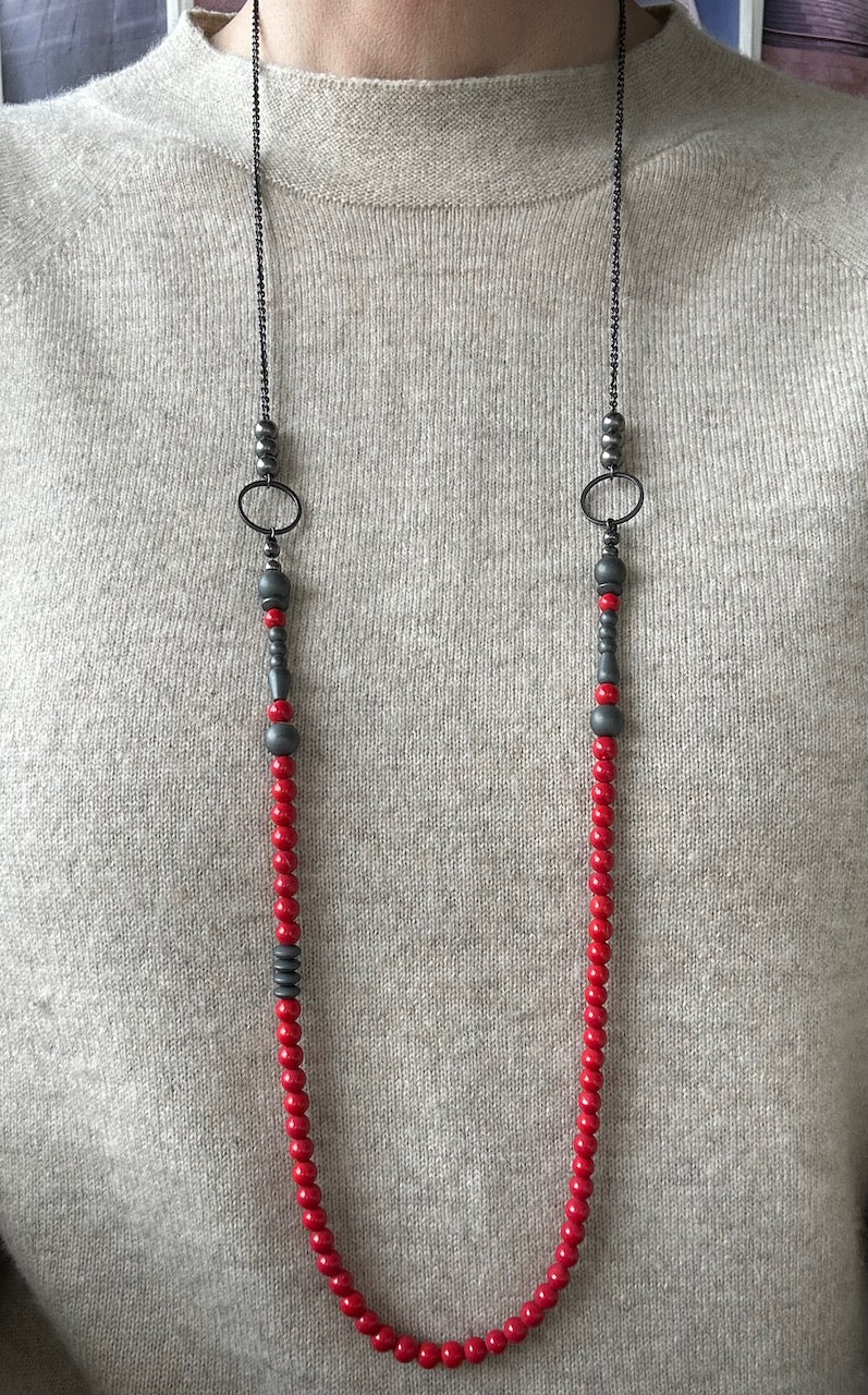 Long Beaded Necklace, Red Sea Bamboo