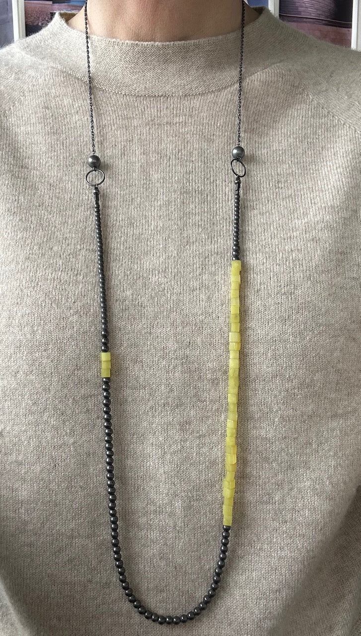 Long Beaded Necklace, Lemon Quartz