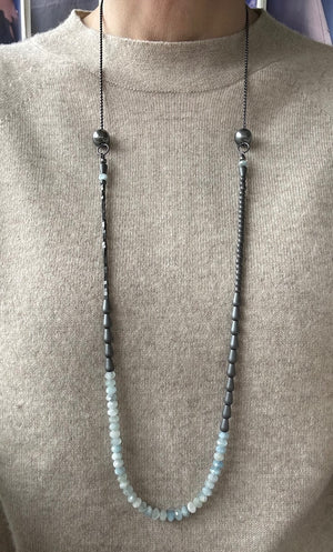 Long Beaded Necklace, aquamarines