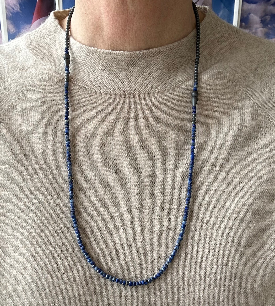 Long Beaded Necklace, Lapis Lazuli