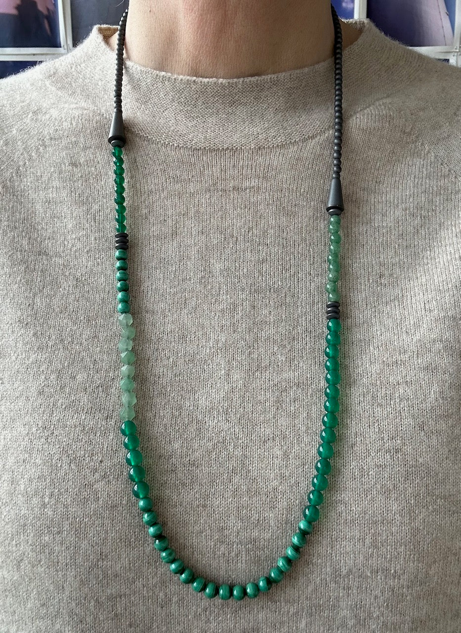 Long Beaded Necklace, Green Agate
