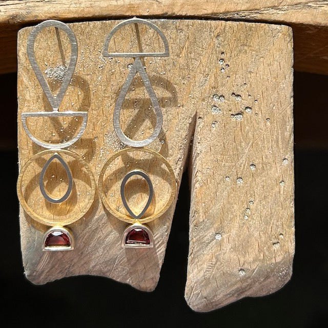 Totem Asymmetric Earrings with Garnets NYC