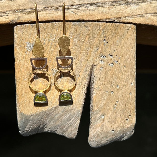 Totem Asymmetric Earrings with Peridots NYC