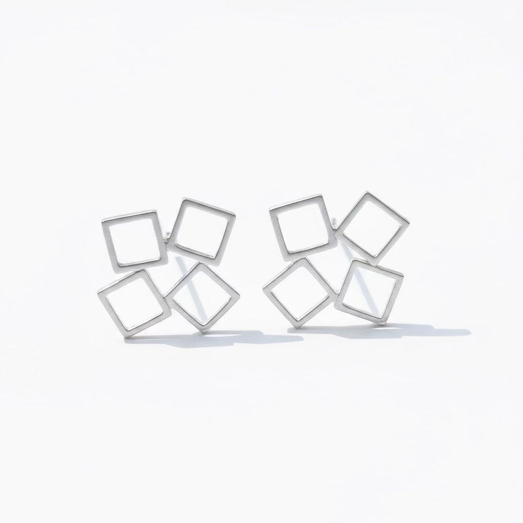 Silver square earrings 