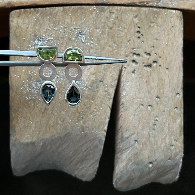 Totem Earrings with Peridot and London Blue Topaz