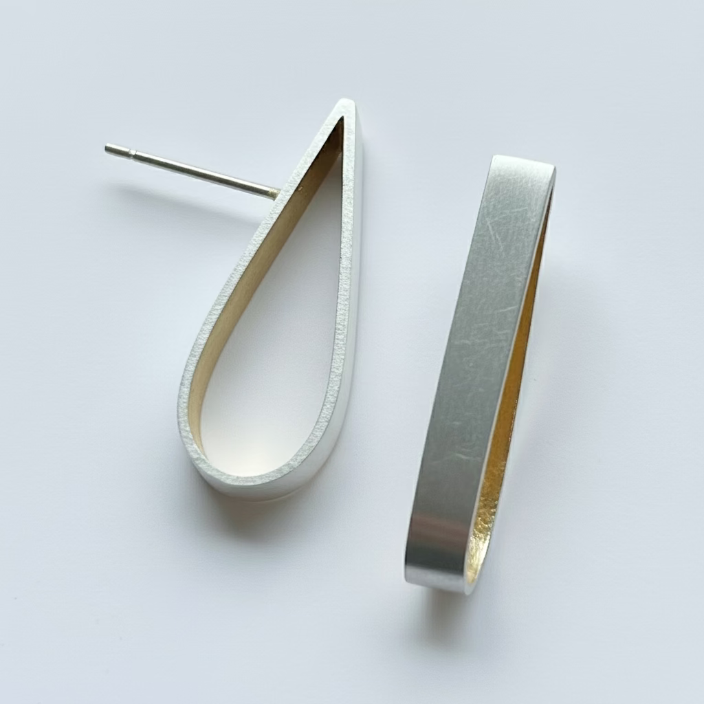 Long Pear Earrings, with gold vermeil (25mm)