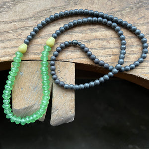 Bold Beaded Necklace, Roundel Green Beads