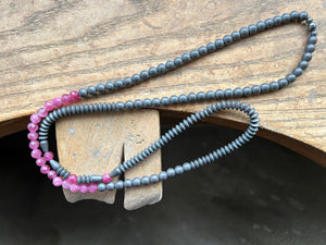 Bold Beaded Necklace, Pink Tormaline