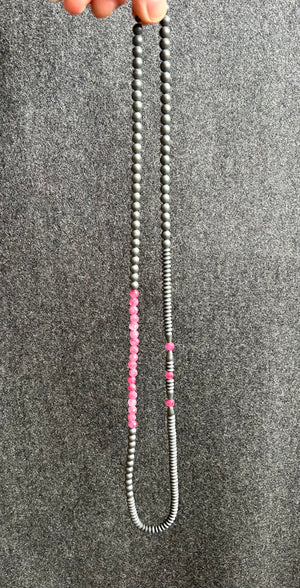 Bold Beaded Necklace, Pink Tormaline