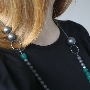 Long Beaded Green Onyx Necklace NYC