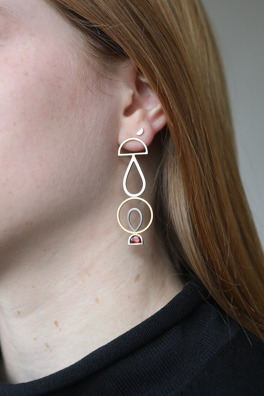 Totem Asymmetric Earrings with Garnets NYC