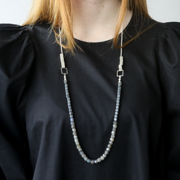 Long Beaded Labradorite Necklace NYC
