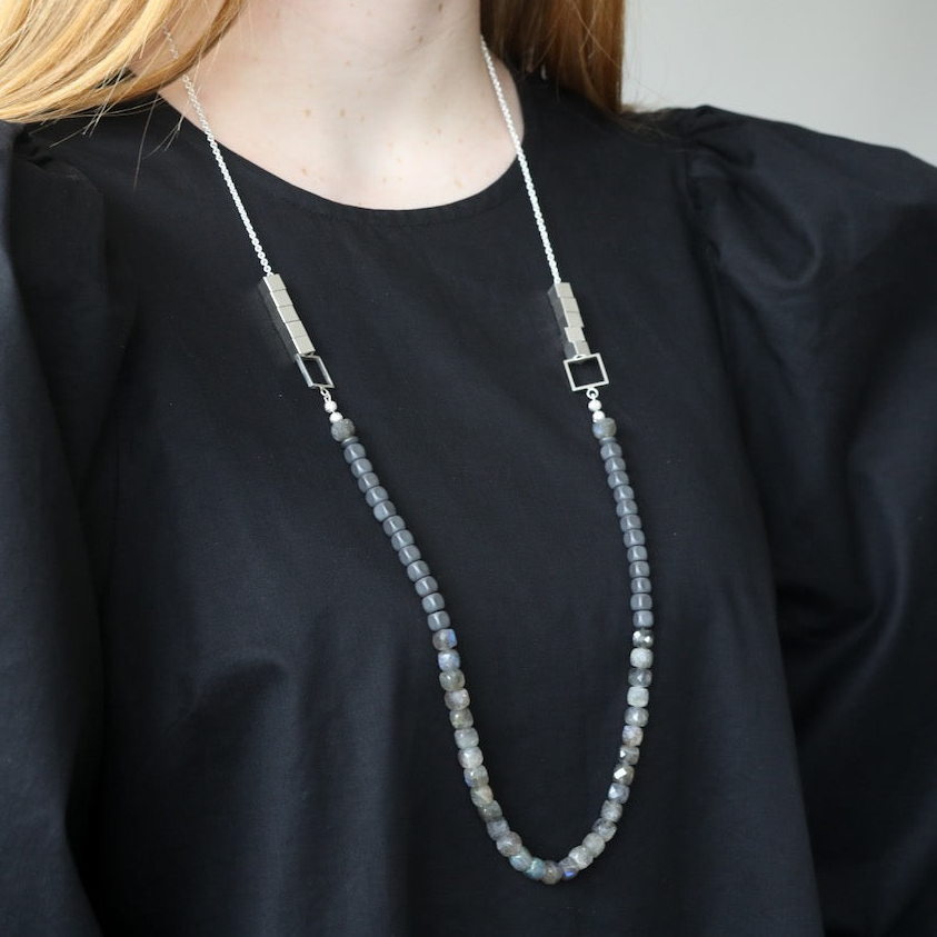Long Beaded Labradorite Necklace NYC
