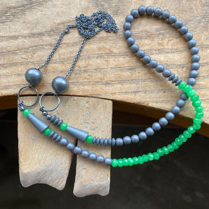 Bold Beaded Necklace, Green Kyanite