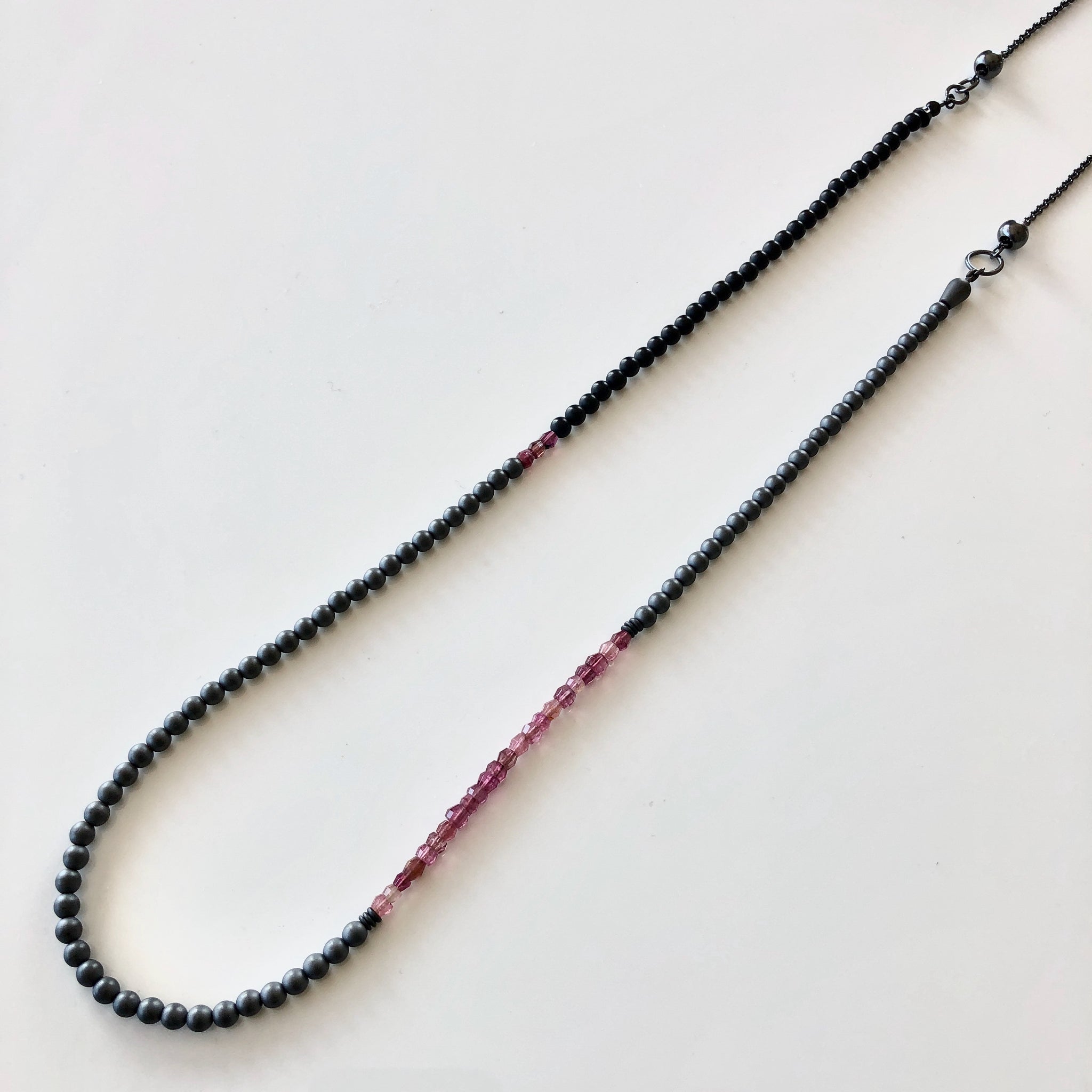 Long Beaded Necklace, Pink Tourmalines