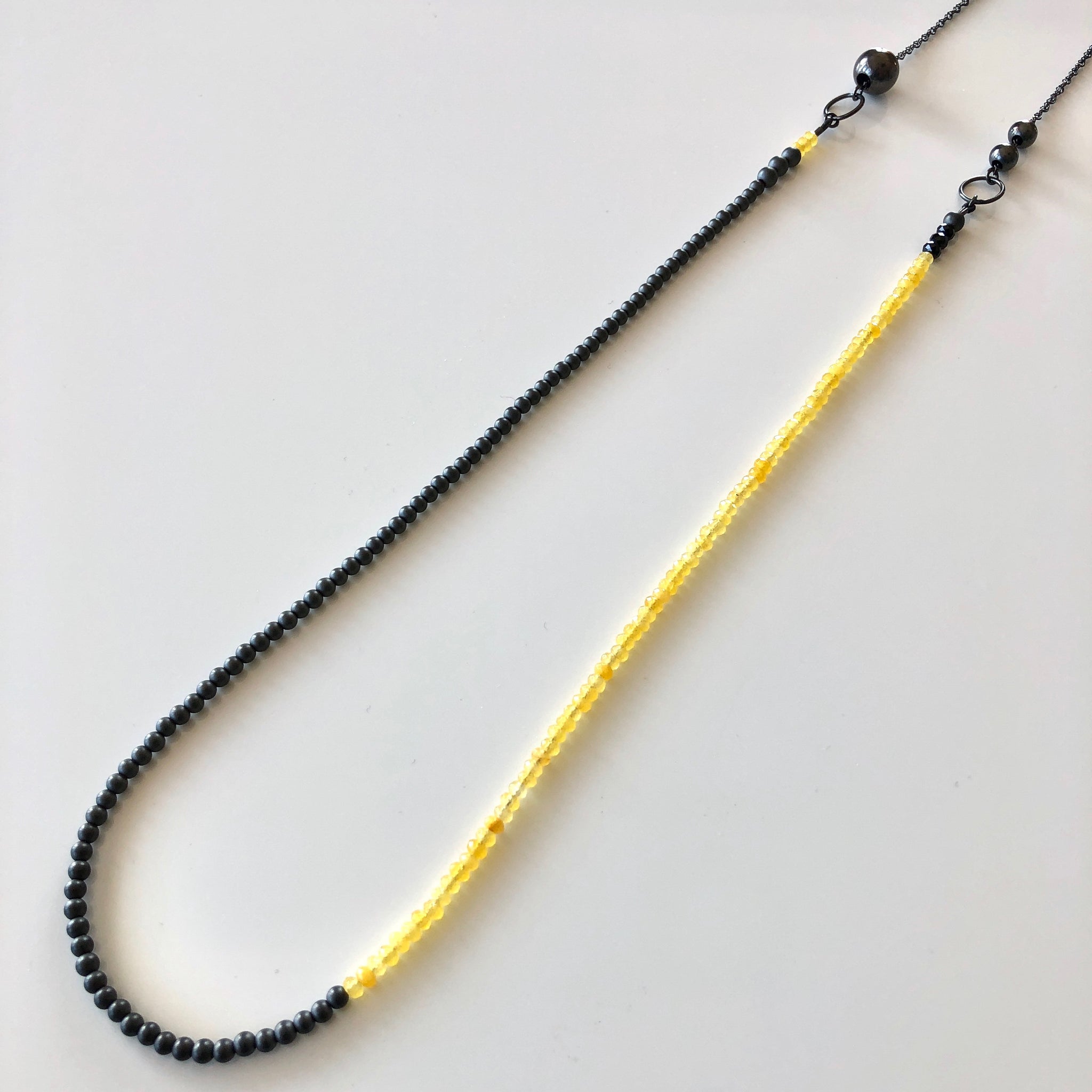 Long Beaded Necklace, Yellow Jade