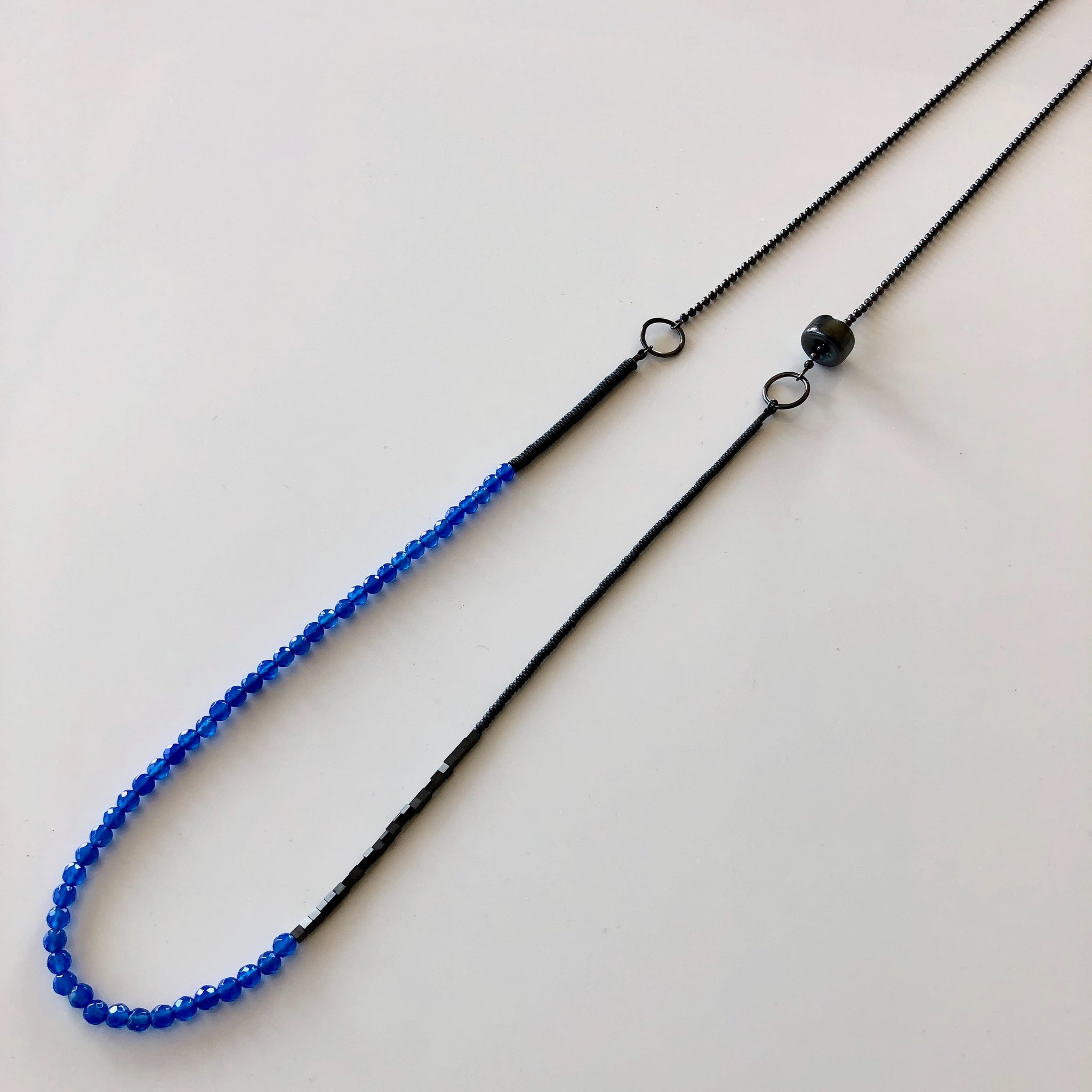 Long Beaded Necklace, Blue Agate