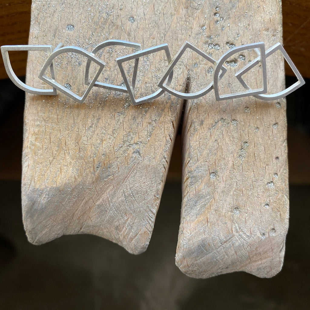 Curved Edge Long Silver Brooch