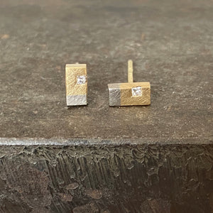 18ct Yellow & White Gold Rectangular Shaped Studs