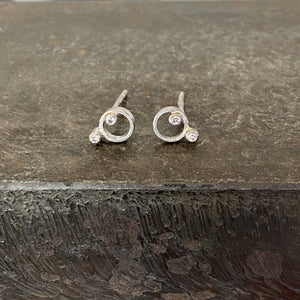 18ct White Gold Circular Studs with Double Diamonds