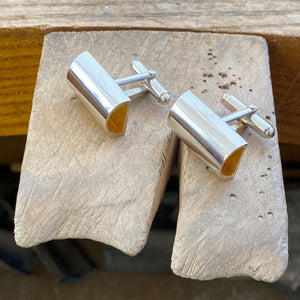 Silver curved long tunnel cufflinks