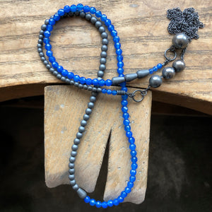 Long Beaded Necklace, Blue Agate