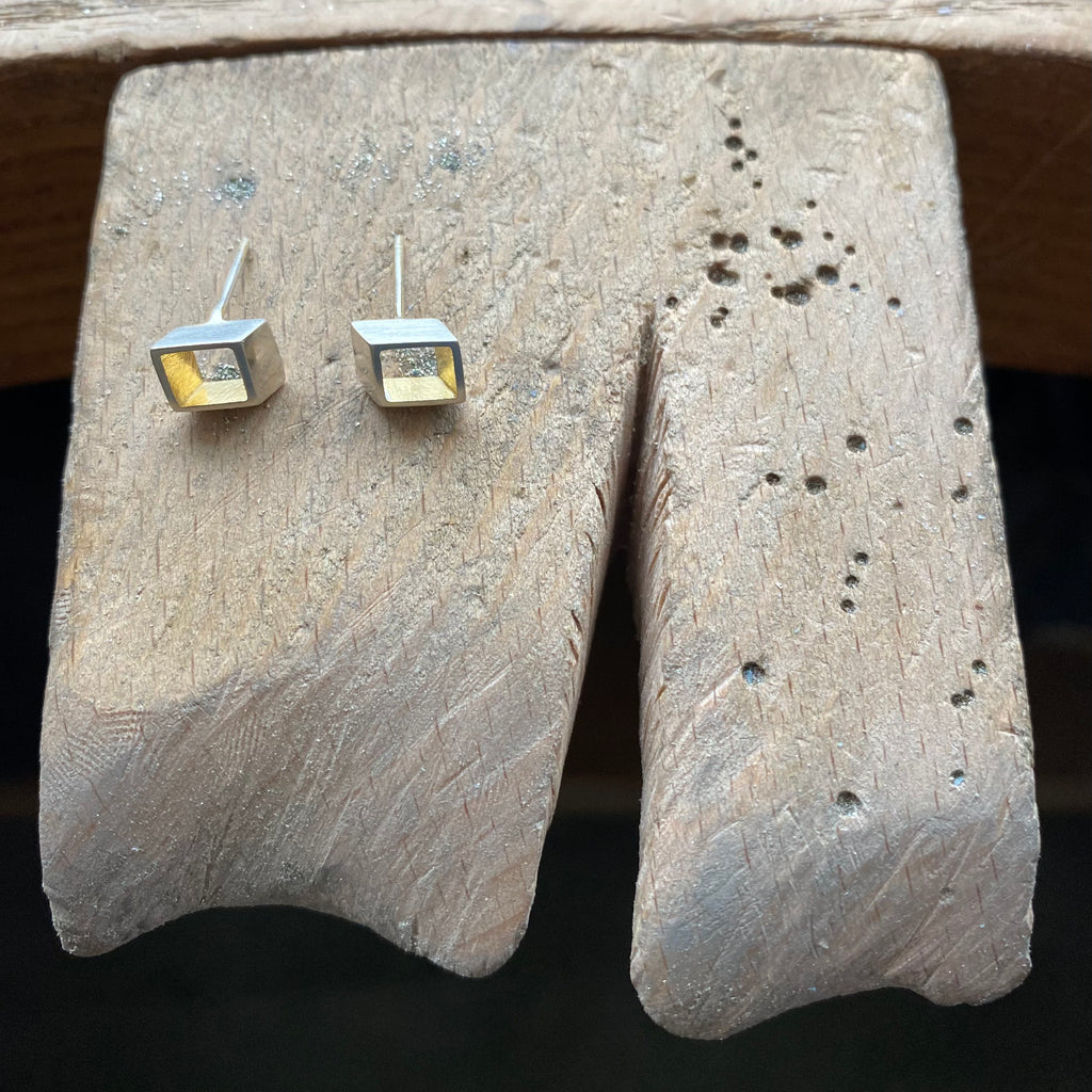 Slanted Cube Studs, Gold Plated (inside)