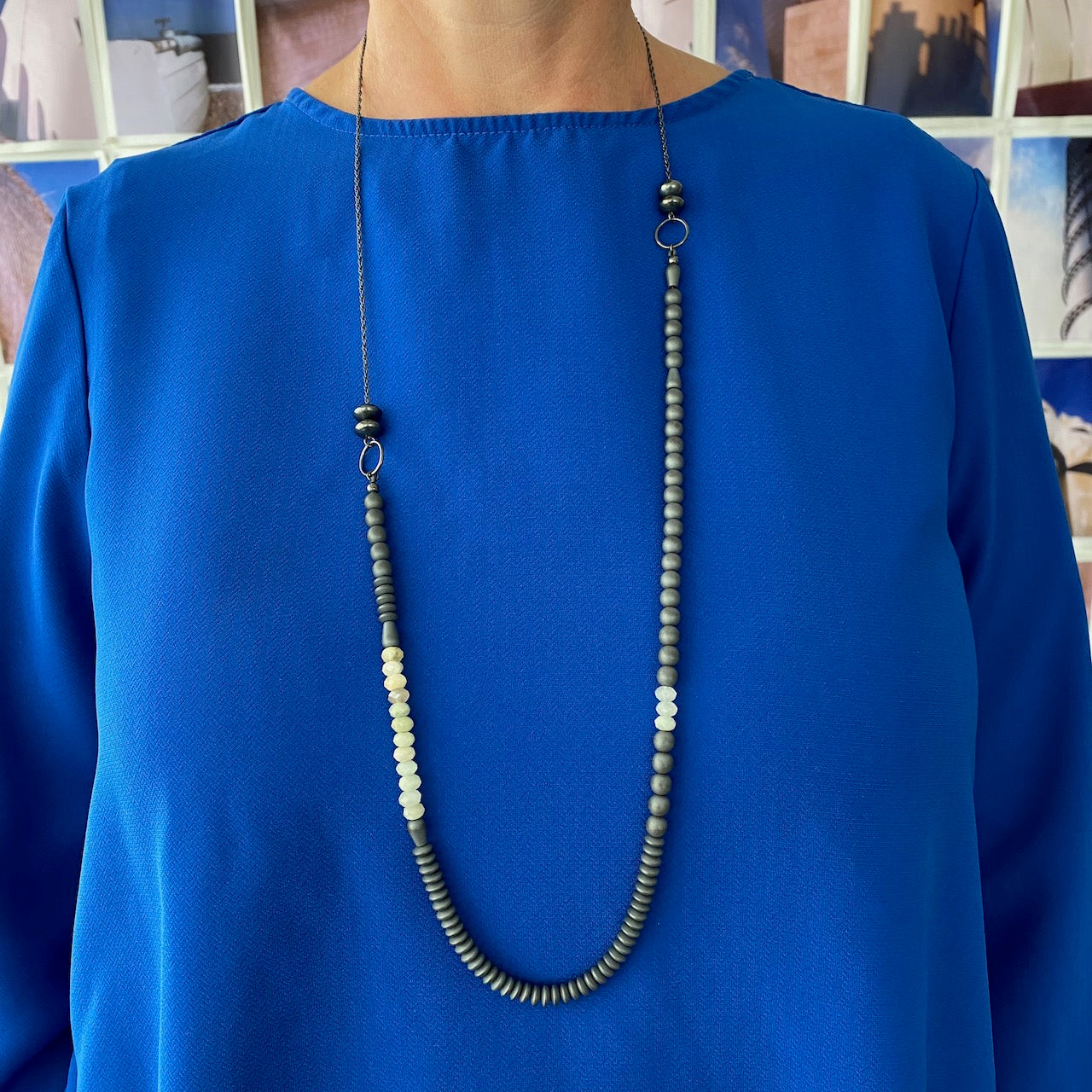 Long Beaded Necklace, Aquamarines