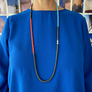 Bold Beaded Necklace, Turquoise & Orange