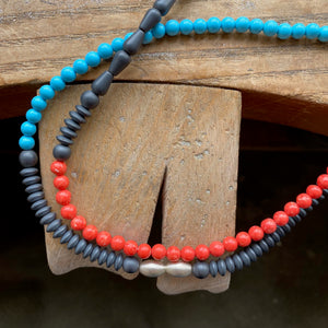 Bold Beaded Necklace, Turquoise & Orange