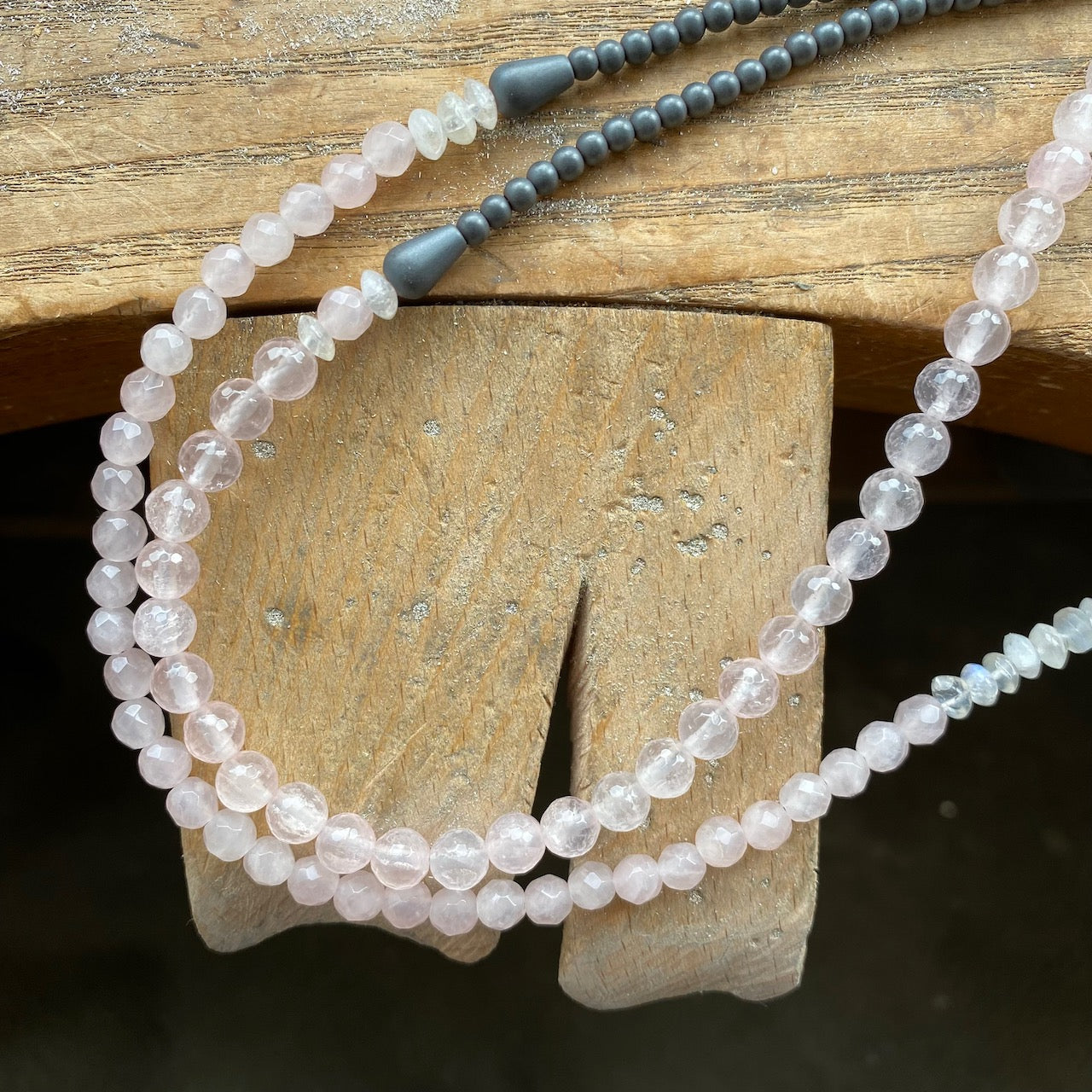 Bold Beaded Necklace, Rose Quartz