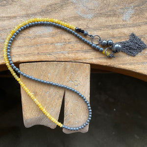 Long Beaded Necklace, Yellow Jade