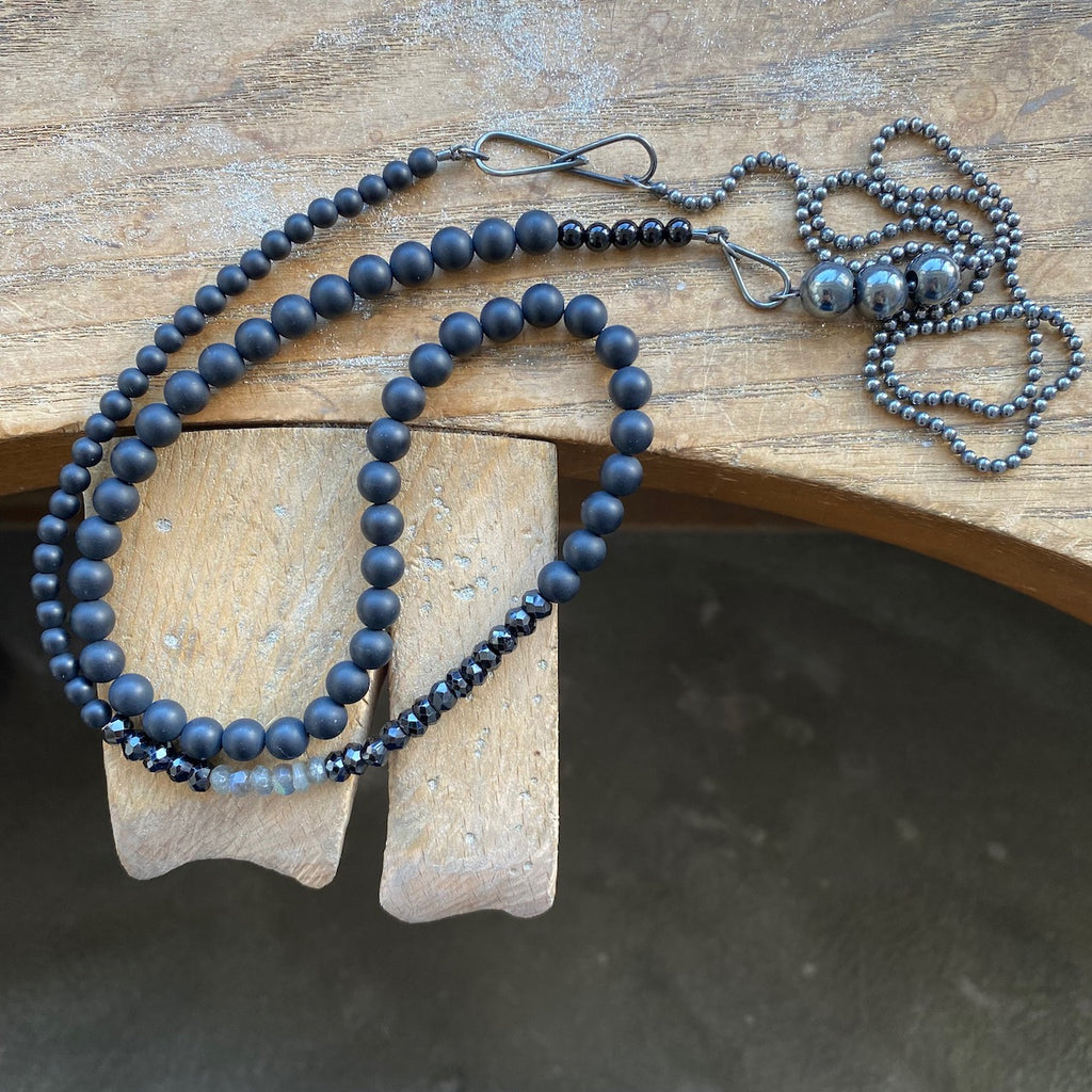 Long Beaded Necklace, Matt Onyx