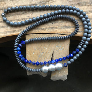 Bold Beaded Necklace, Lapis Lazuli Star Cut