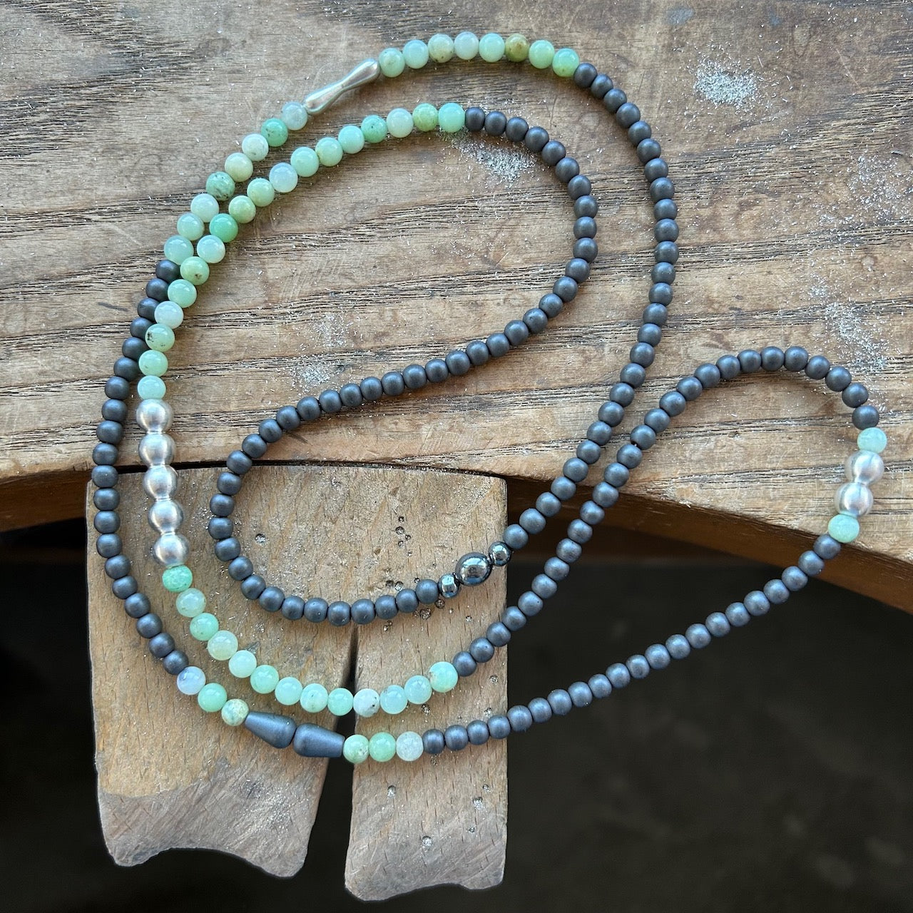 Long Beaded Necklace, Chrysoprase