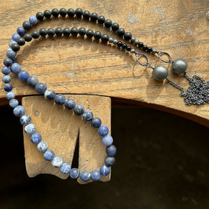 Long Beaded Necklace, Sodalite