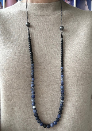 Long Beaded Necklace, Sodalite