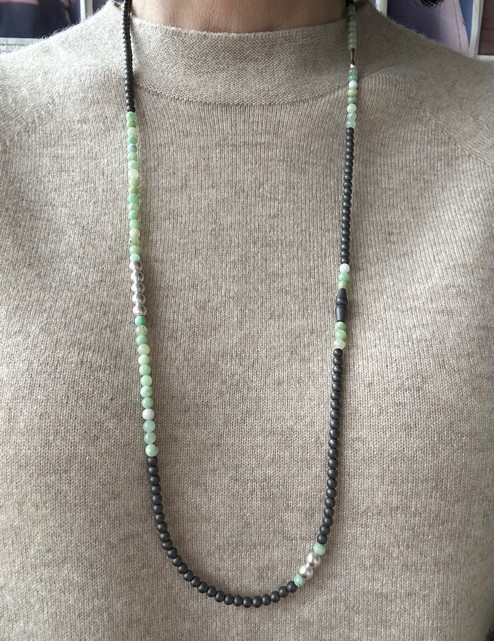 Long Beaded Necklace, Chrysoprase